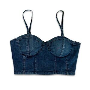 y2k Derek Heart blue denim bustier stretch crop top - Size Large